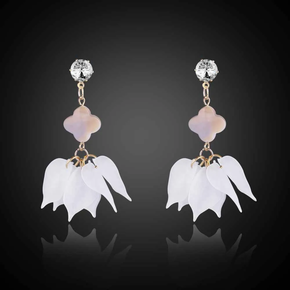 Простой белый лепесток кулон Shell длинные падение Длинные Висячие серьги для Для