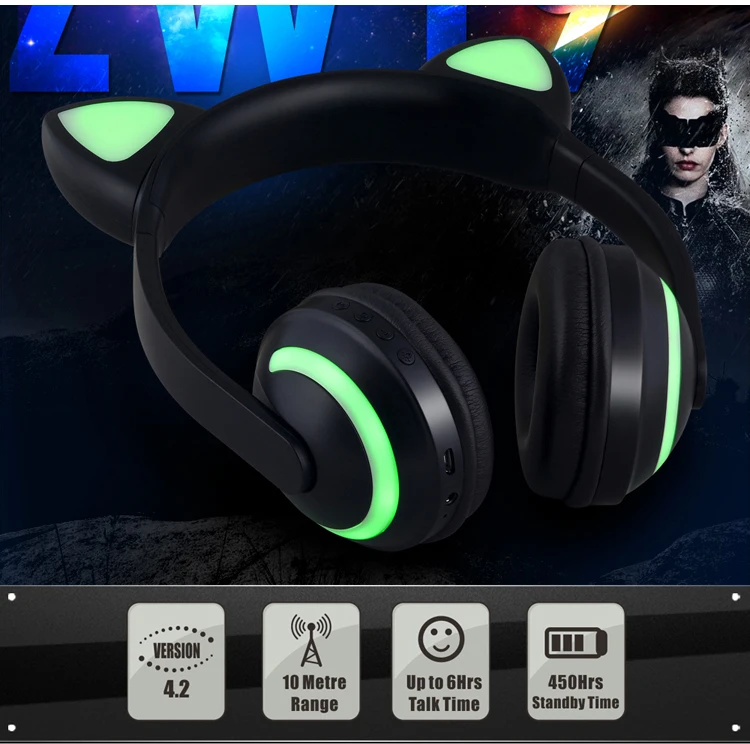 AINGSLIM bluetooth наушники беспроводные стерео гарнитура мигающие светящиеся кошачьи наушники 7 цветов светодиодный светильник с микрофоном для телефонов