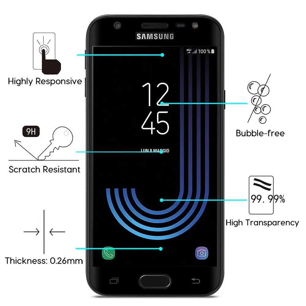 Wolfsay 2 шт. защита для экрана Samsung Galaxy J3 2017 J330F закаленное стекло защитная пленка