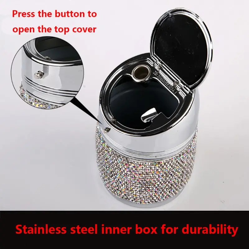 

Car Ashtray Rhinestone Ashtray Cigarette Smoke Travel Stainless Steel Cigarette Ashtray Holder for Auto, Home, Office