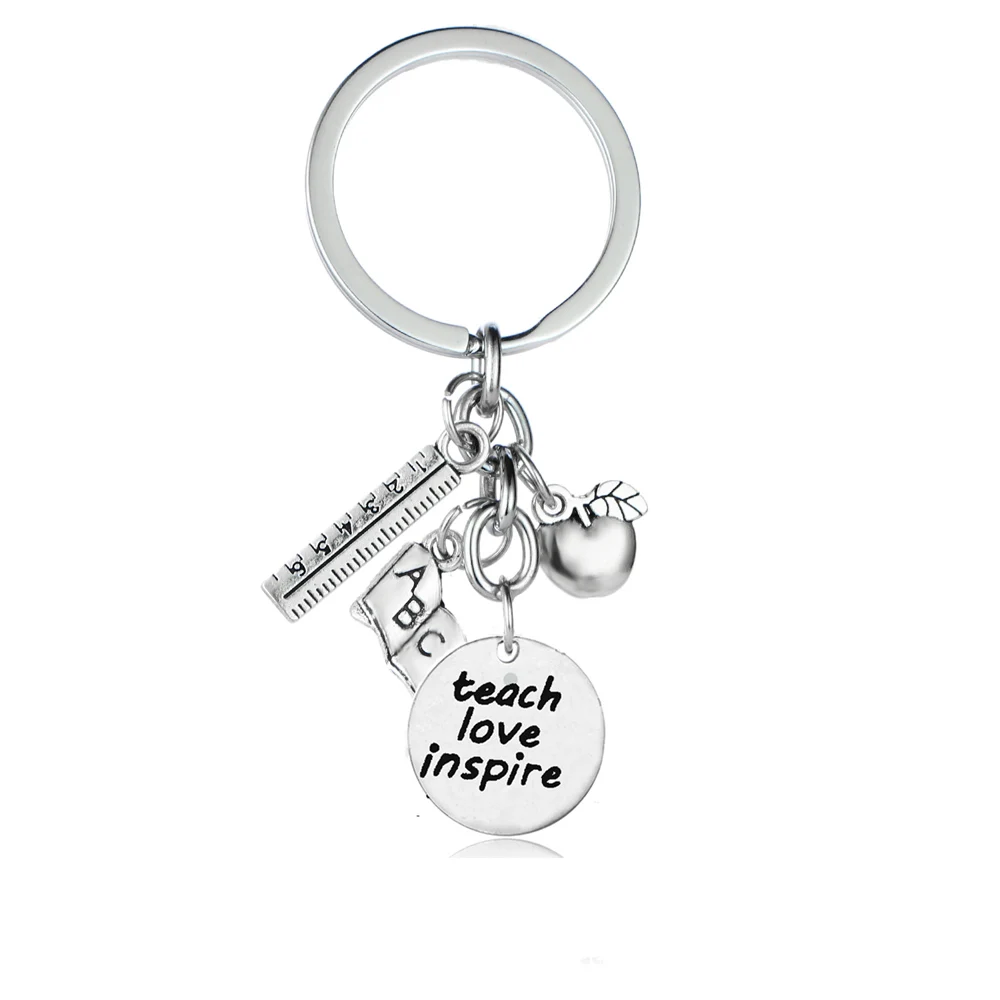 Teach Love Inspire 1 Подарок на день учительницы СПАСИБО сердце яблоко линейка букварь брелоки брелок для преподавателя благодарности учители Цепочки Кольца Для Ключей - Цвет: Teach Love Inspire 1
