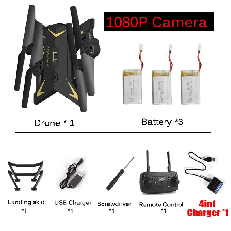 601B-1080-3B Радиоуправляемый Дрон Квадрокоптер Дроны с 1080P wifi камера HD wifi FPV удерживающий высоту Безголовый режим Дрон долгое время действия - Цвет: 601B-1080-3B