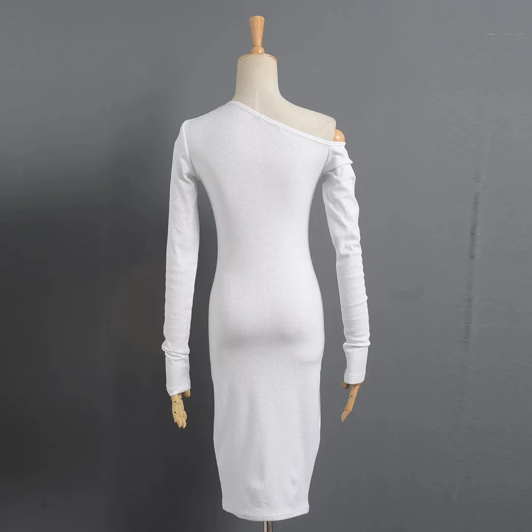 Облегающее с открытым плечом сексуальное платье для женщин длинным рукавом