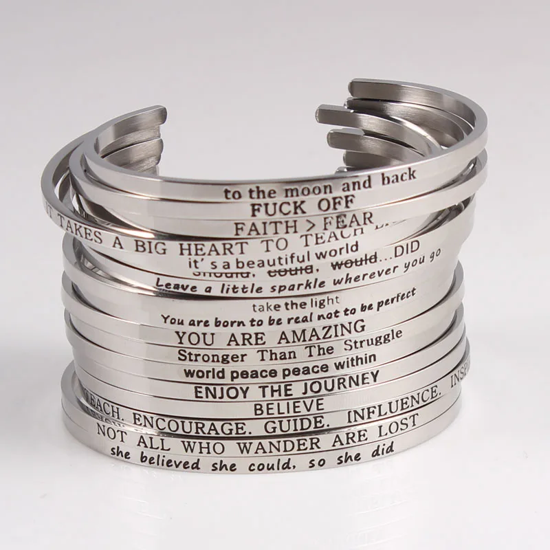 Браслет ручной работы из нержавеющей стали с гравировкой воодушевляющая цитата