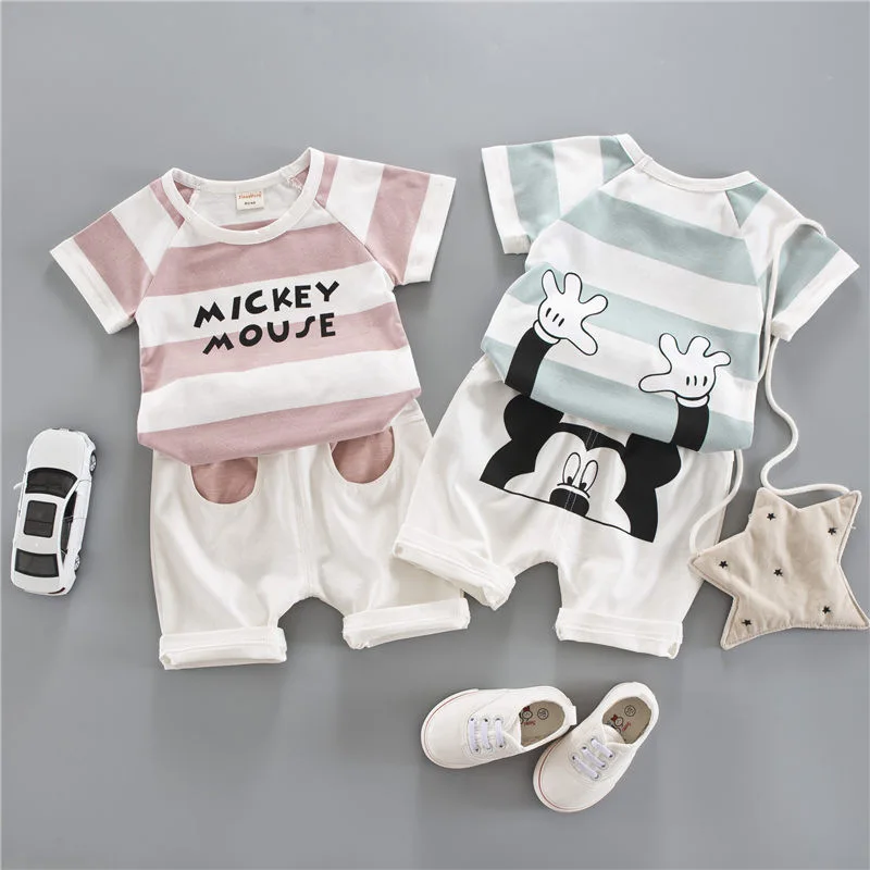 0-4 Years Summer Baby Boy Girl Clothes Set Stripe Print Cotton T-shirt &amp Shorts Infant Children Babies Clothing Sets Kids Outfit | Детская