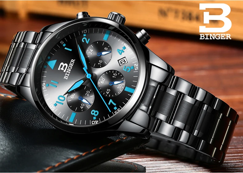 BINGER Watches Men Fashion Brand Multifunction Chronograph Quartz Watch men Military Sport Wristwatch Male Clock Relogio Masculi
