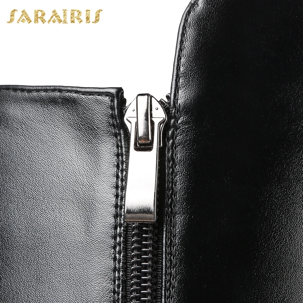 SARAIRIS/; большие размеры 33-42; сапоги из натуральной кожи на квадратном каблуке; женская обувь; сапоги до колена на молнии; женская обувь