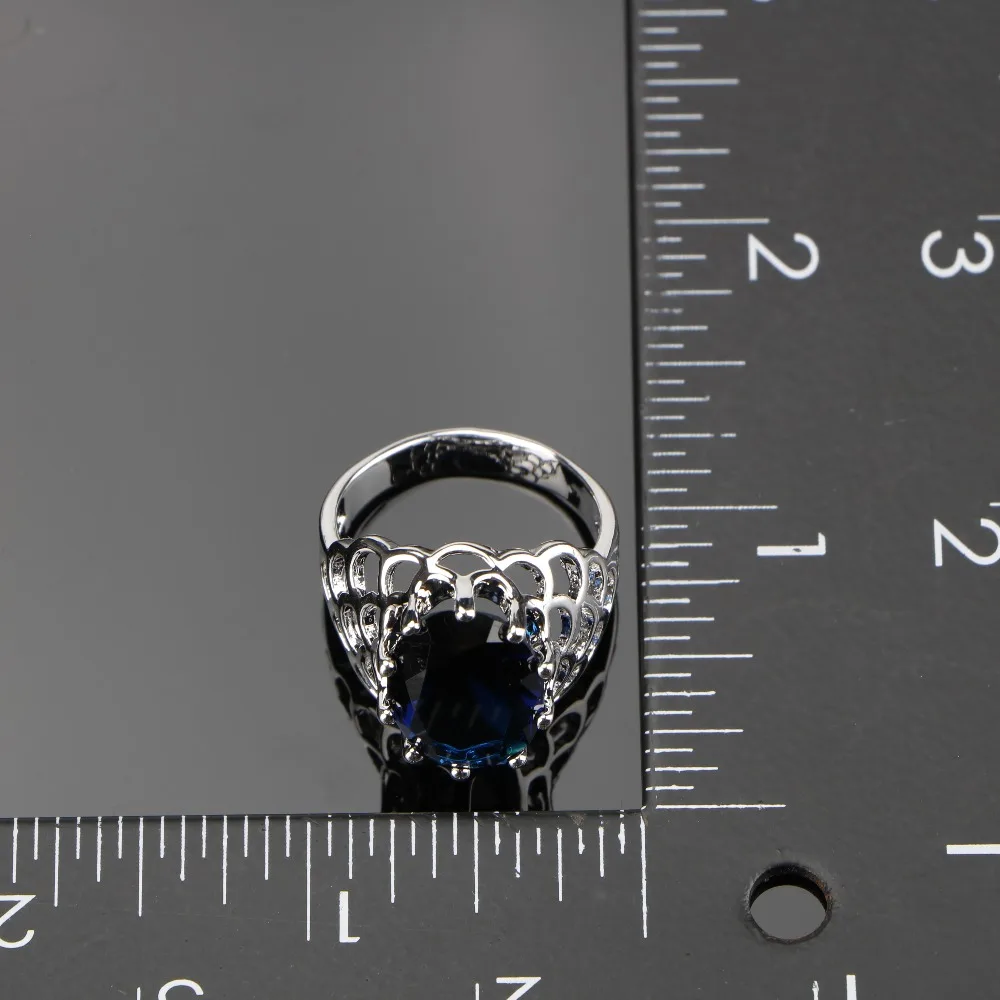 Серебро 925 Костюм Синий Циркон Ювелирные наборы для женщин Свадебные украшения с браслетом серьги кулон ожерелья Кольца Набор подарочная коробка