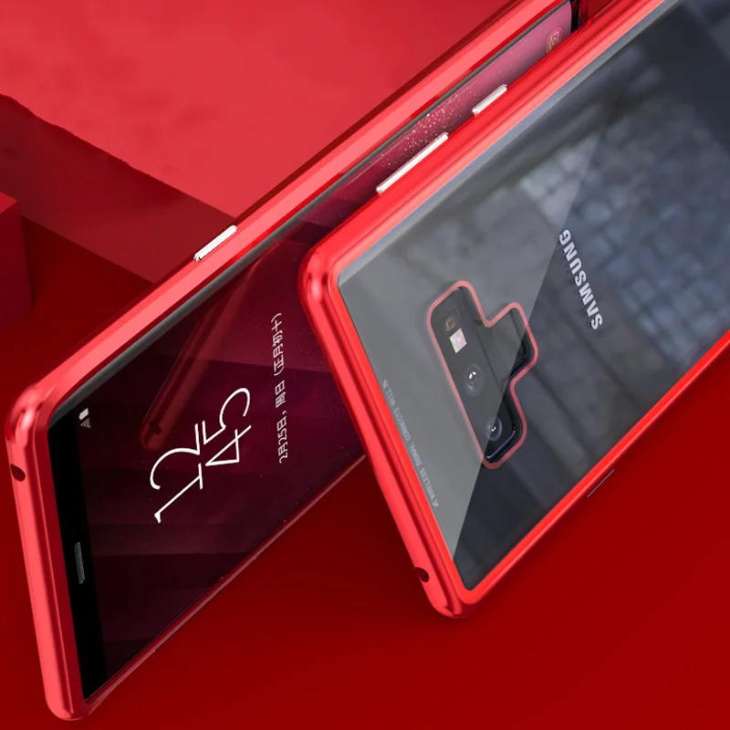 Магнитная адсорбции для samsung Galaxy S9 Plus Роскошный металлический каркас закаленное