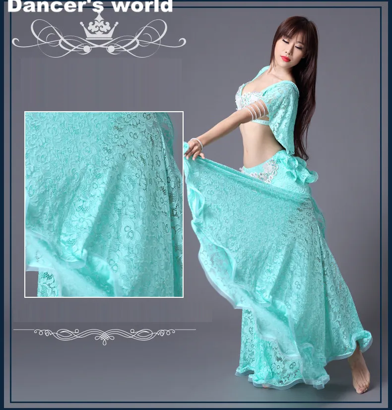 Кружевной Восточный набор костюма для танца живота укороченный топ длинная юбка для женщин Одежда для танца живота Индийский Костюм Одежда