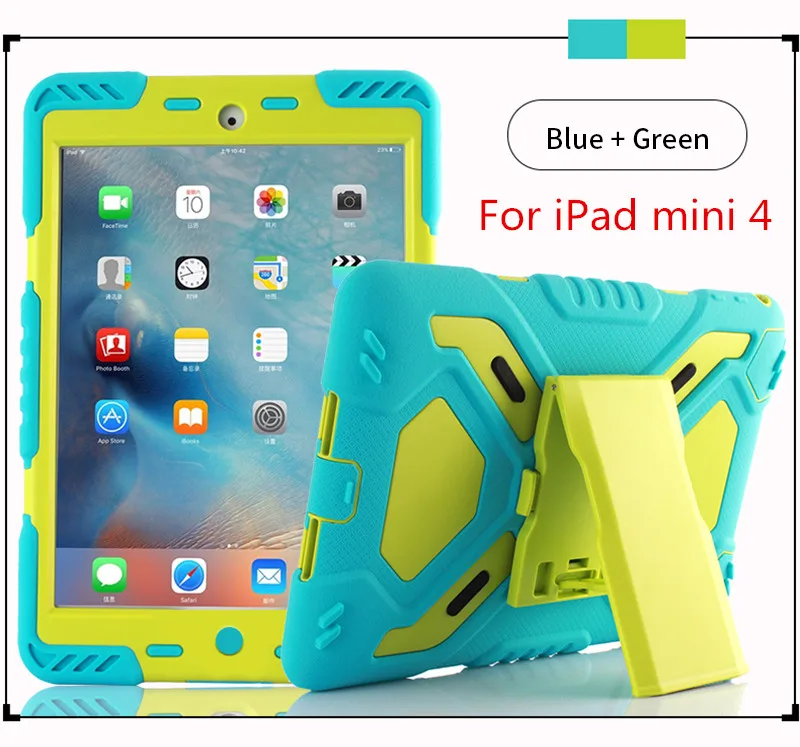 For iPad mini4 Green Водонепроницаемый ударопрочный чехол для iPad mini 1 2 3 4, безопасный Чехол-подставка для iPad mini 4, сверхпрочный силиконовый чехол - Цвет: For iPad mini4 Green