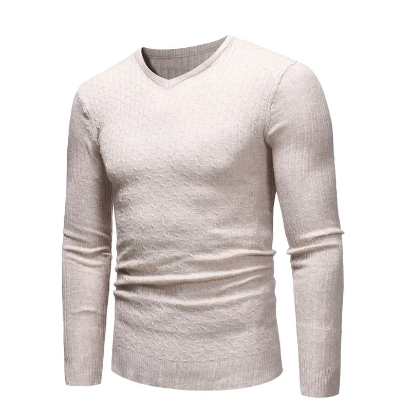 Осень 2018 модные повседневные мужские свитера пуловер с V-образным вырезом