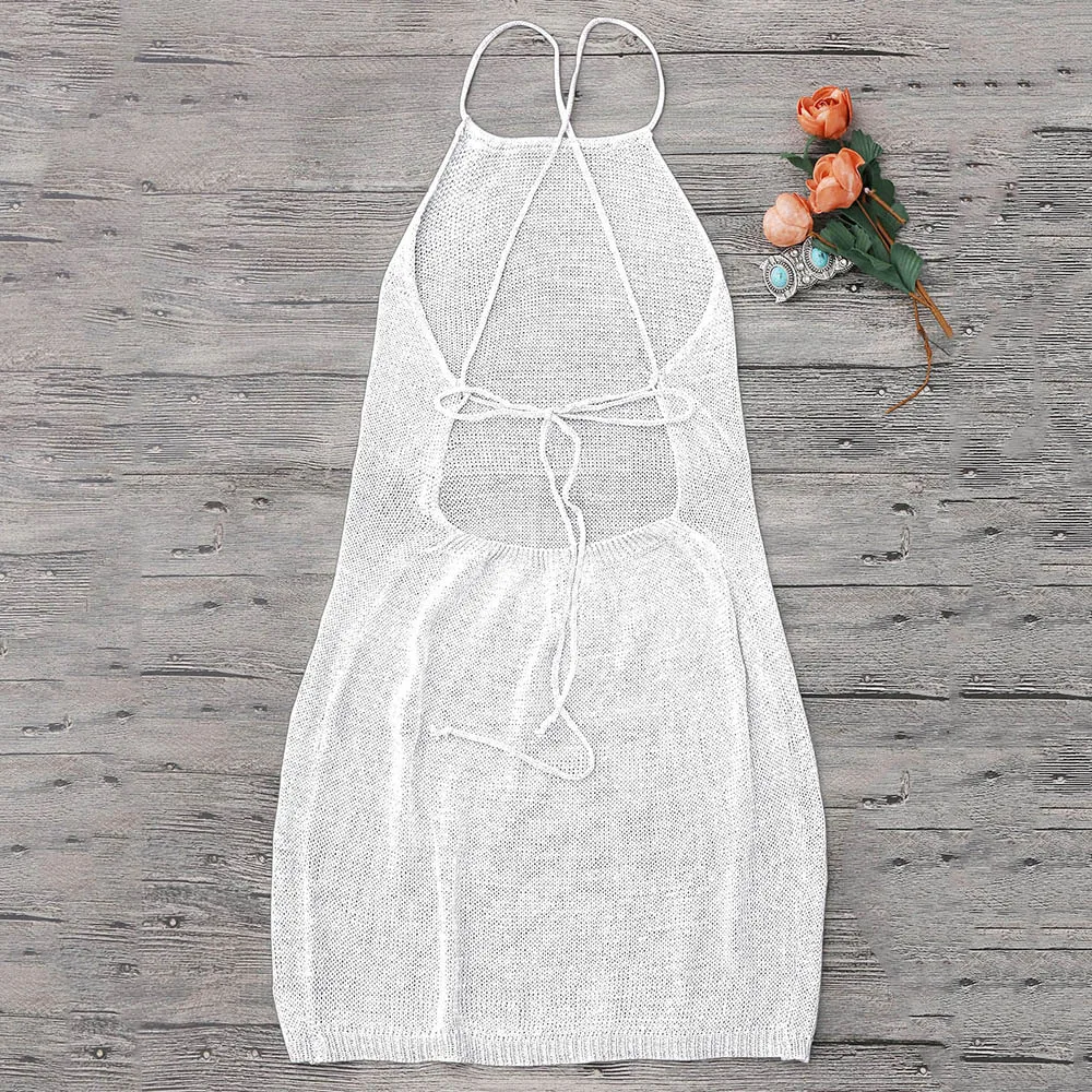 ZAFUL Strappy открытым вязать пляж пляжное платье Для женщин сексуальная пляжная
