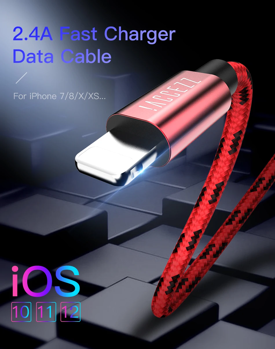ACCEZZ нейлоновый USB кабель для Apple iphone X XS MAX XR Синхронизация данных для телефона 2,4 А шнур для зарядки для iphone 8 7 6S 5S Plus SE шнур для зарядки