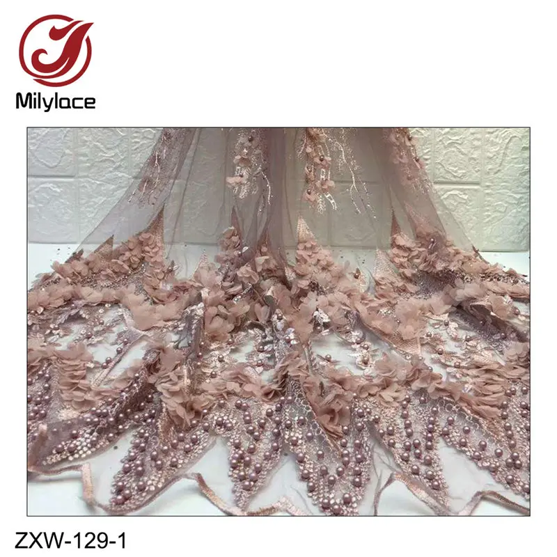 Light Pink Новая кружевная ткань Африканская кружевная ткань высокое качество кружева бисером французская нигерийская кружевная ткань 3D кружева 5 ярдов в партии - Цвет: Light Pink