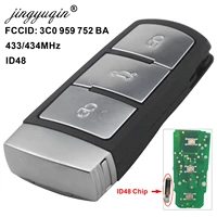 jingyuqin 3 buttons smart remote car key fob for volkswagen 3c0 959 752 ba 434mhz id48 chip fit vw passat b6 3c b7 magotan cc