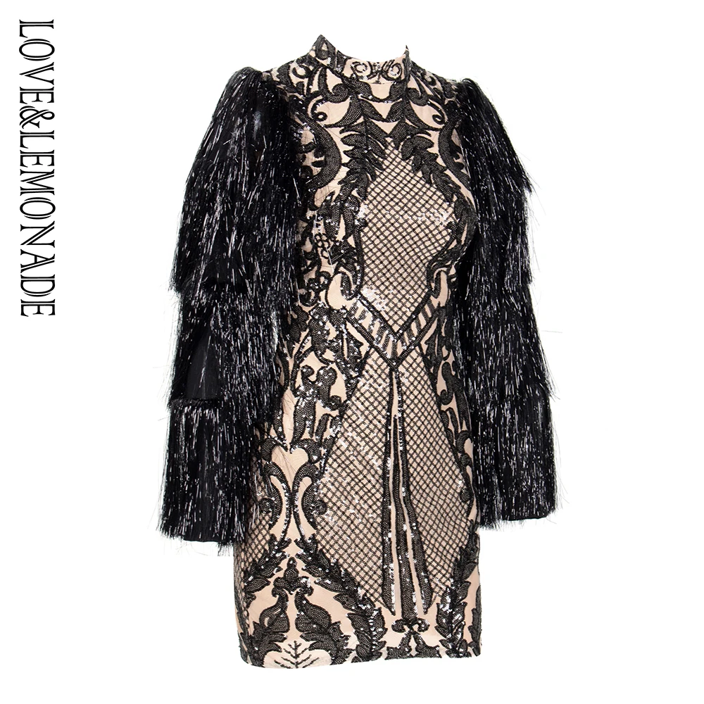 Love& Lemonade платье с кисточками и стоячим геометрическим орнаментом LM81026BLACK
