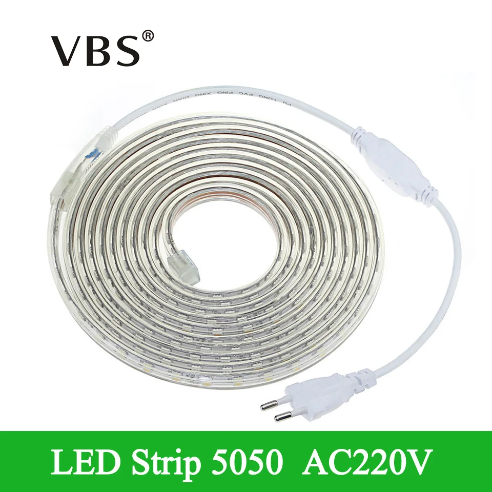 220 В SMD 5050 Гибкие светодиодная лента Света 1 М/3 М/4 М/5 М//8 М/9 М/10 М/12 М/15 М/20 М/25 М + ЕС Plug