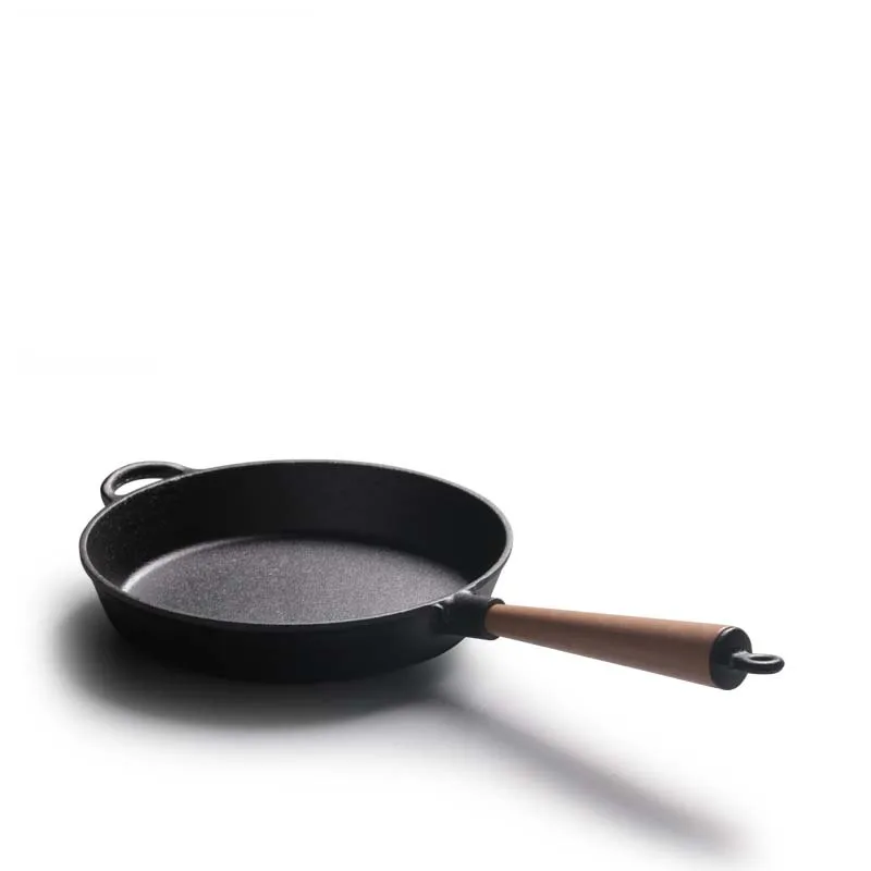 Кухонная чугунная сковорода кастрюля для стейка с деревянной ручкой домашняя