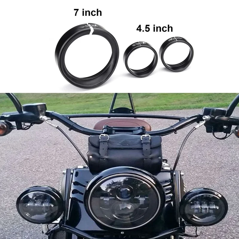 

7inch +4.5inch Visor Style Black/Chrome Headlight and Fog Light Trim Ring for Motorcycle Road King Softail