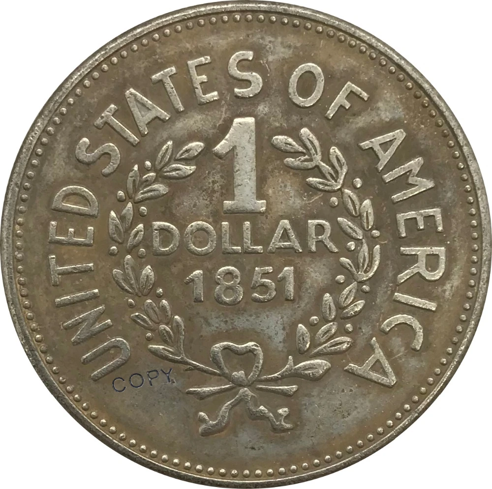 1851 США 1 доллар индийская голова жетон Мельхиор Посеребренная копия монеты | Дом и
