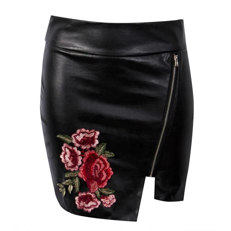 Модные женские черные из искусственной кожи с цветочным рисунком на молнии