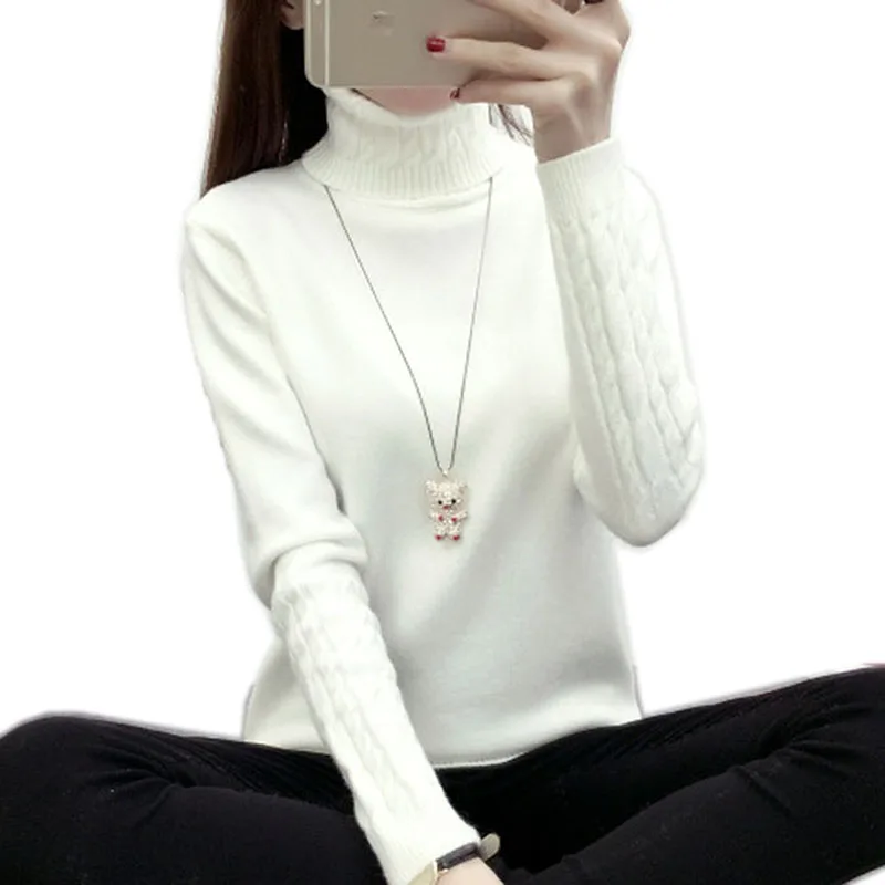 Свитер женский кашемировый однотонный с высоким воротом на осень/зиму 2019 |