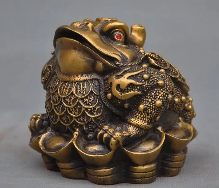Chinese fengshui brass money coin yuanbao ingot Golden Toad bufo frog statue | Дом и сад