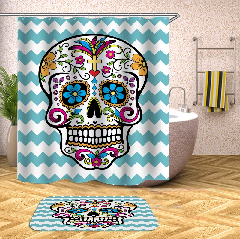 Череп с цветочным принтом высокого качества моющийся ванный занавески экран для
