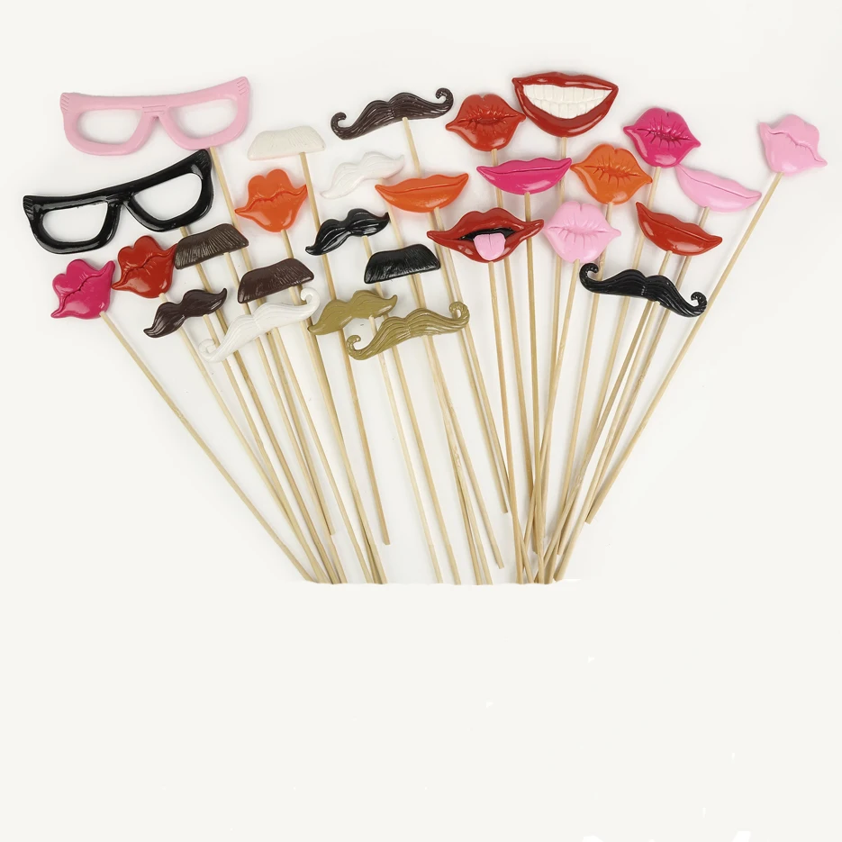 

28pcs/set Handmade Polymer Clay Photo Booth Props For Wedding/Party Glasses Moustache Lips on a stick