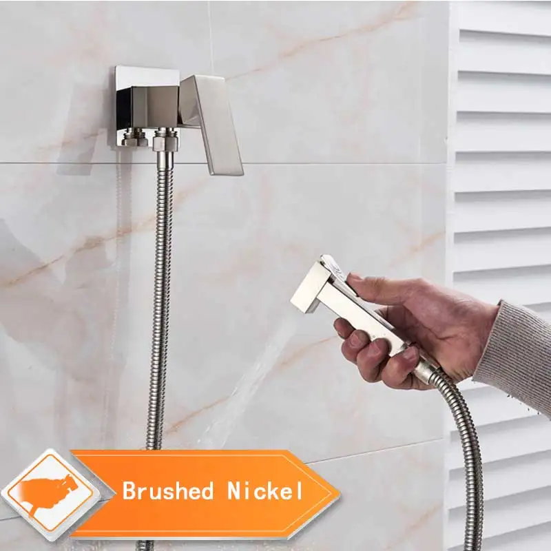 Brushed Nickel Латунный хромированный смеситель для биде, смеситель для душа, смеситель для холодной и горячей воды, мусульманский кран Ducha Higienica, квадратная насадка для душа - Цвет: Brushed Nickel