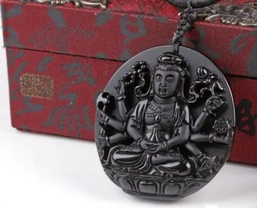 Ювелирные изделия Koraba из натурального обсидиана Avalokitesvara Guanyin Будда ручной работы