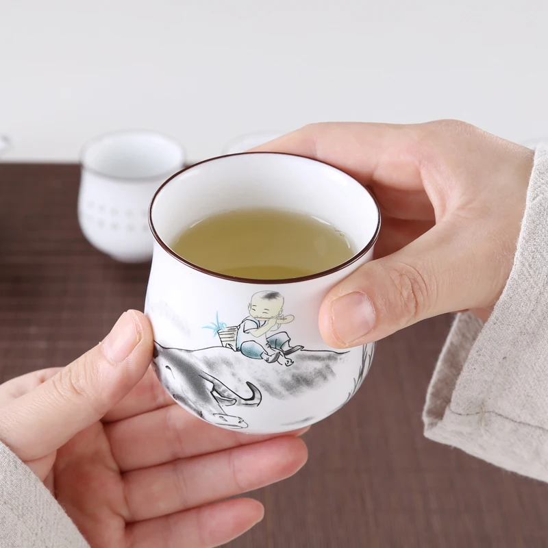 

Wourmth Lifting Handle Teapot and Cup Set7 Pcs Kung Fu Tea Set Ceramic Tea Cups Water Bottle China Teapot Porcelain Filter Mug