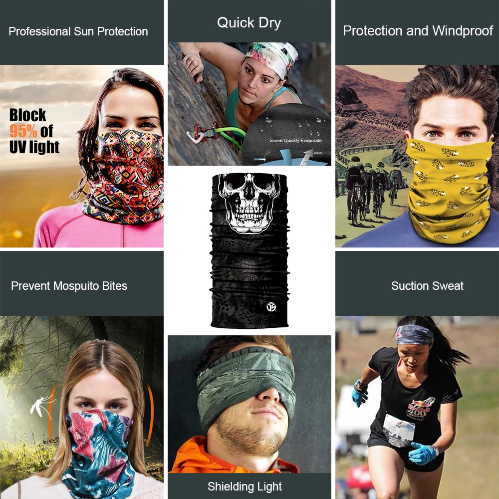 3D Skull Ghost Balaclava Neck Gaiter Motorcycle Bandana Head Shield Skeleton Moto Biker Tube Scarf Headband Half Face Mask Men