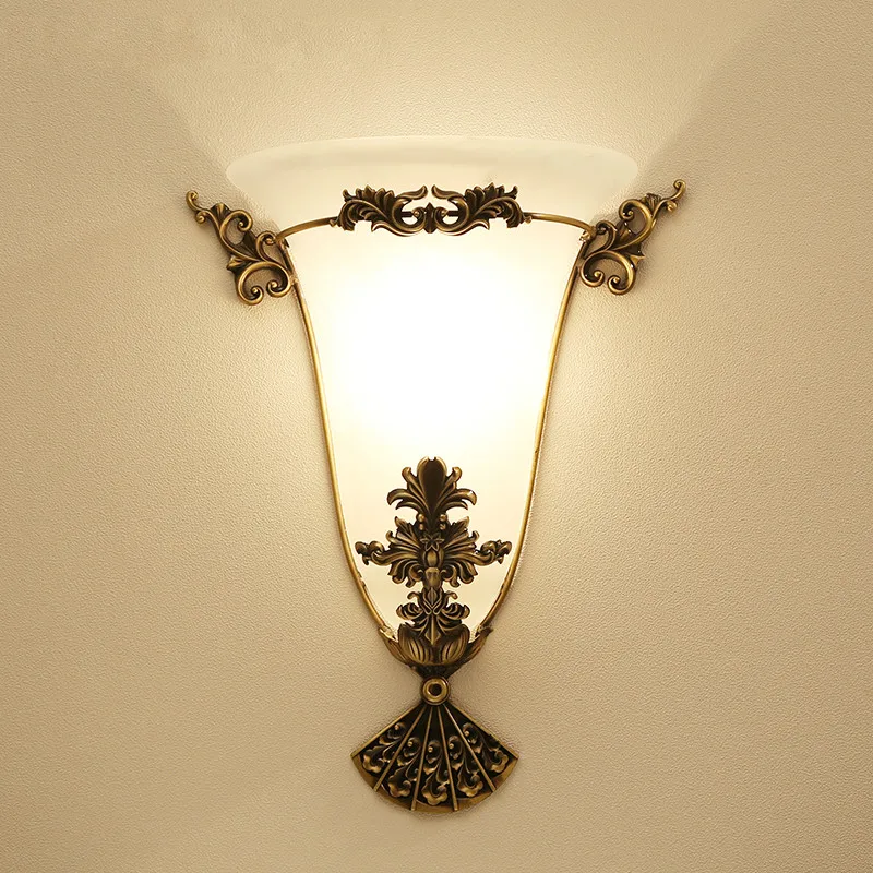 

Full copper wall lamp American style living room background wall lamp bedroom bedside retro corridor aisle lights WF701311