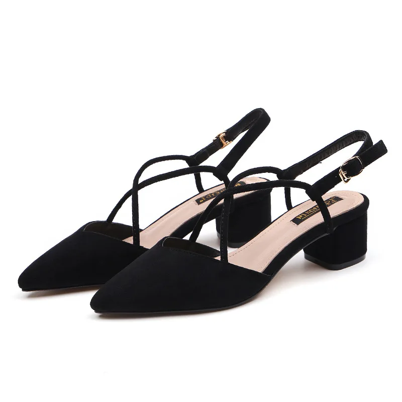 Pumps Shoes Women 2019 Summer Sandals Solid Flock Square High Heel Pointed Sandal Female Sexy Party Leisure Fashion Trend | Обувь