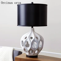 nordic modern simple hollow ceramic desk lamp bedroom bedside lamp american retro creative personality led desk lamp