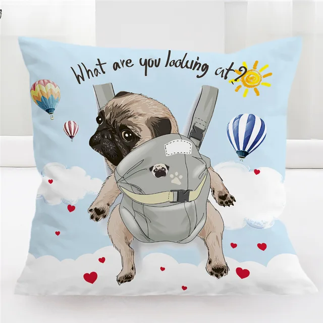 BlessLiving Pirate Pug Cushion Cover Cartoon Bulldog Pillow Case 45*45cm for Kids Brown Bedroom Decoration Cool Pillow Cover 3