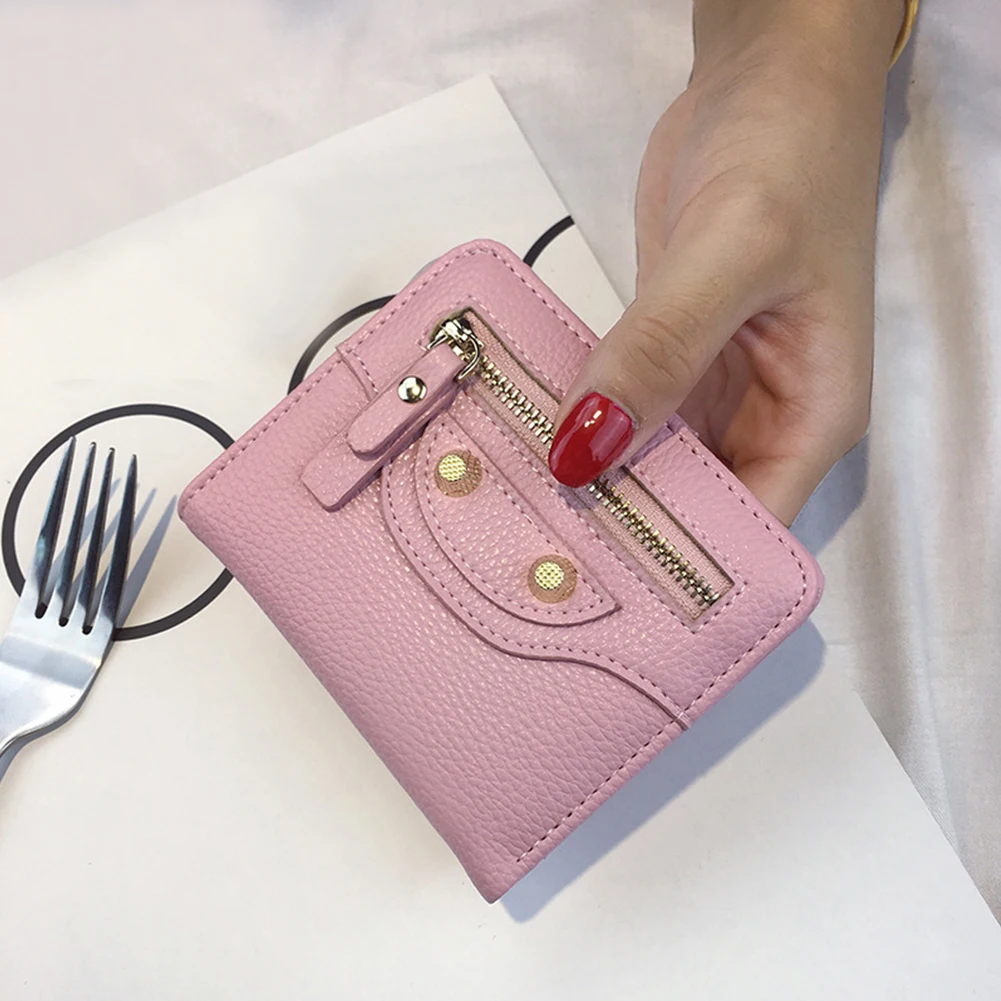 pink Новинка, милые короткие женские кошельки, кошелек, женские Мини кошельки, складные кошельки из искусственной кожи, Женский кошелек для монет, держатель для карт - Цвет: pink