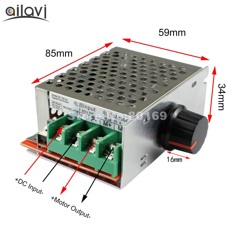 Регулятор скорости двигателя постоянного тока 7-80 В 12V24V60V72V 30A PWM контроллер скорости двигателя Модуль переключателя