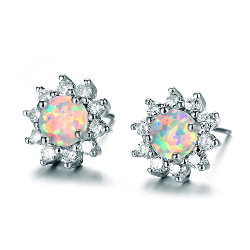 White Opal Женские овальные серьги-гвоздики с австрийскими кристаллами для женщин, 925 серебро, заполненные фиолетовым белым фианитом, круглые синие Серьги с огненным опалом, ювелирные изделия - Окраска металла: White Opal