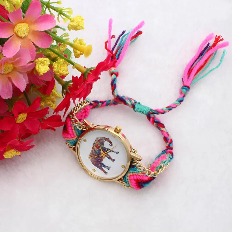 Сказочные часы на выбор женские Девушки ручной работы плетеный Слон браслет с