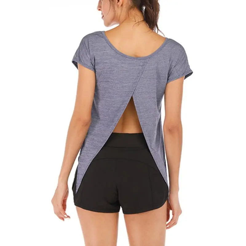 Женские футболки с открытой спиной Спортивная футболка коротким рукавом для
