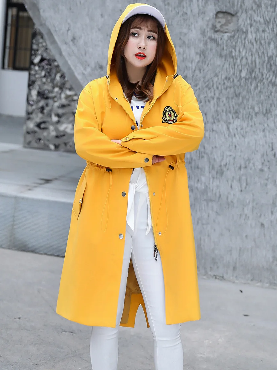 Женский Длинный тренчкот на молнии с капюшоном свободная дизайнерская ветровка