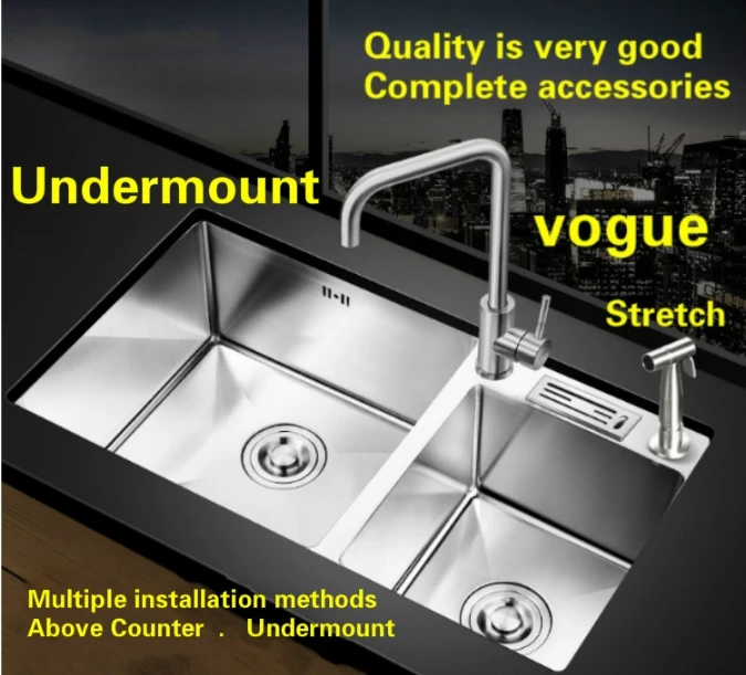 Бесплатная доставка роскошная кухонная ручная раковина для квартиры с двойным