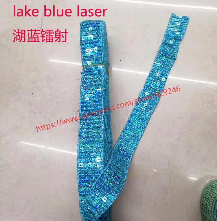 lake blue laser 16 ярдов/партия 5 строк квадратная лента с блестками кружева для танцевального костюма украшения серые Блестки для сценические наряды Аксессуары для платья - Цвет: lake blue laser