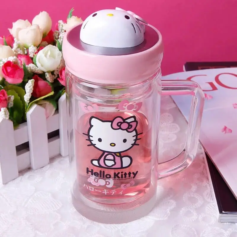 D Милая бутылка для питья hello kitty, прозрачная чашка для воды, молока, Kawaii, чашка для чая, для заварки чая, фруктовый заварочный фильтр для путешествий и кофе - Цвет: D