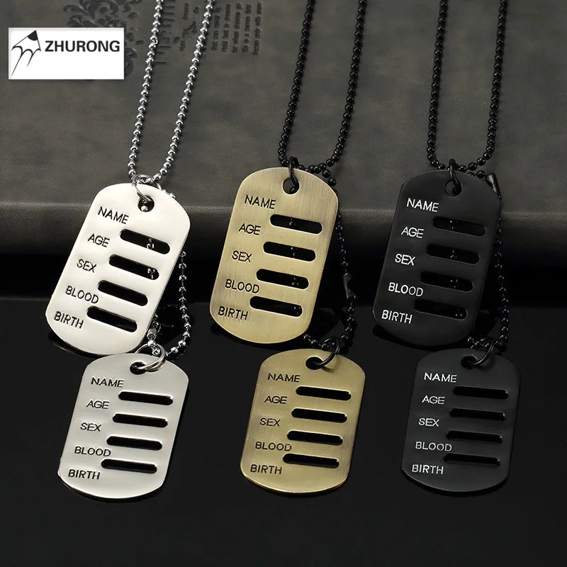 Мужской Мальчик Хип-Хоп Мода Военная Собака Тег Кулон Ожерелье Панк Нержавеющая