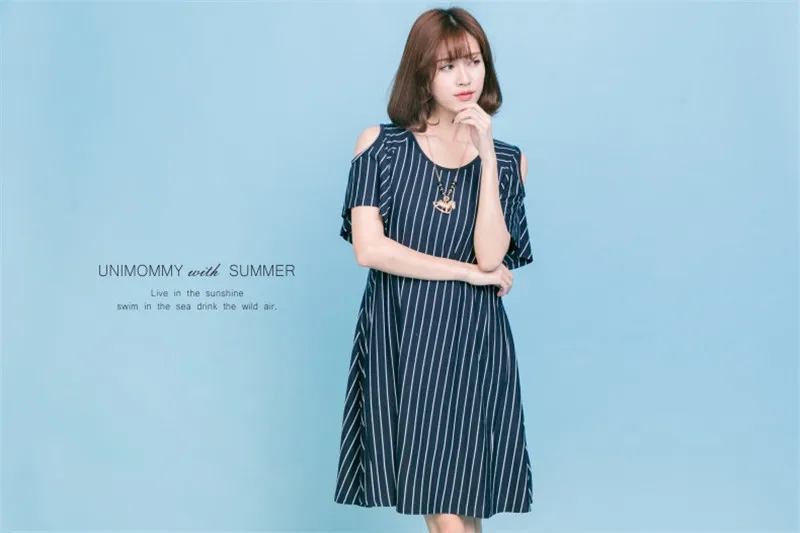 

2017 Cotton Striped Pregnant Women Dress New Mum Breastfeeding Dresses Fashion Stripes Parenting + Baby One Pieces Bodysuits