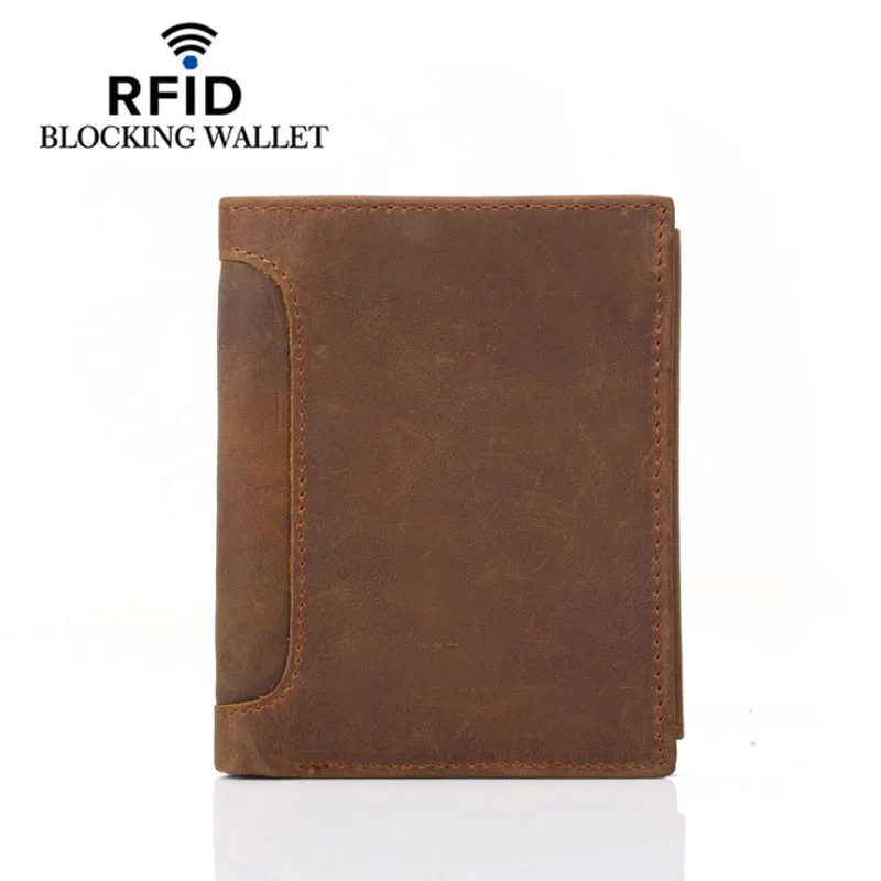 Мужской бумажник с блокировкой RFID из натуральной коровьей кожи зажимом для денег